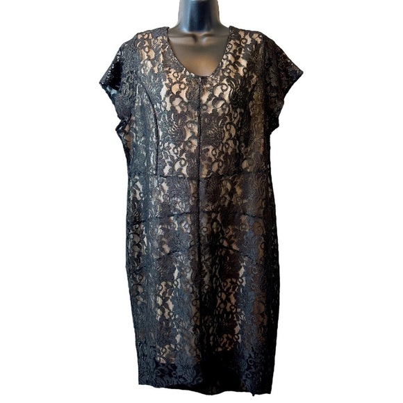 Lane Bryant Dresses & Skirts - LANE Bryant Black & Gold Lace Cocktail Dress with Cap
Sleeves.
